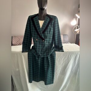 Green Plaid Blazer and Skirt Set